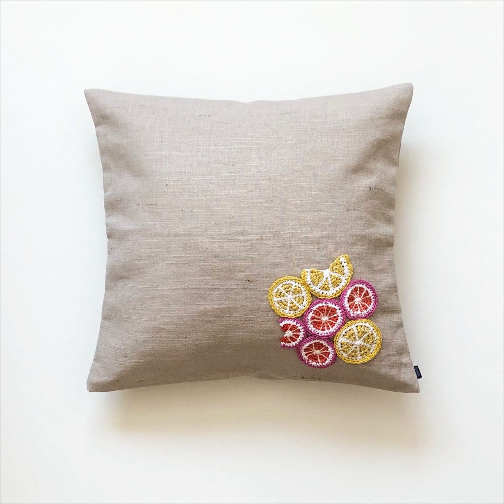 新作【リネン クッションカバー】　ーレモン＆ピンクグレープフルーツー