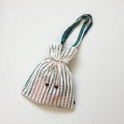 【PVC✖️布✖️編み巾着バッグ】Drawstring bag ーGREENー 5枚目の画像
