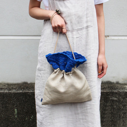 再入荷！【送料無料】LINEN KINCHAKU BAGーBLUEー 3枚目の画像