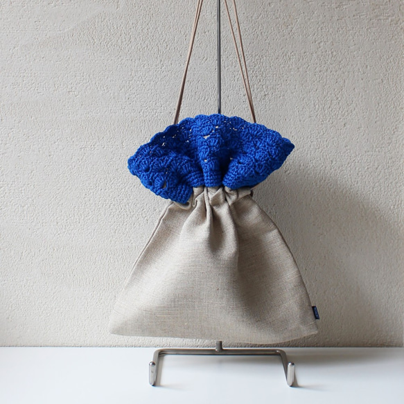 再入荷！【送料無料】LINEN KINCHAKU BAGーBLUEー 7枚目の画像