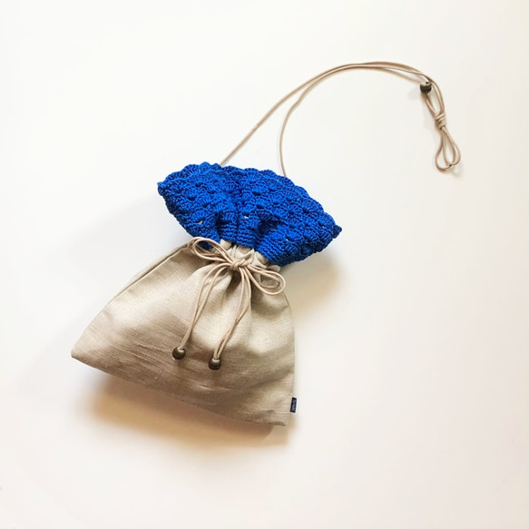 再入荷！【送料無料】LINEN KINCHAKU BAGーBLUEー 9枚目の画像