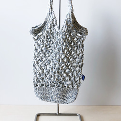 受注生産【送料無料】リサイクルヤーンで編んだネットバッグ＆デニム巾着 2枚目の画像