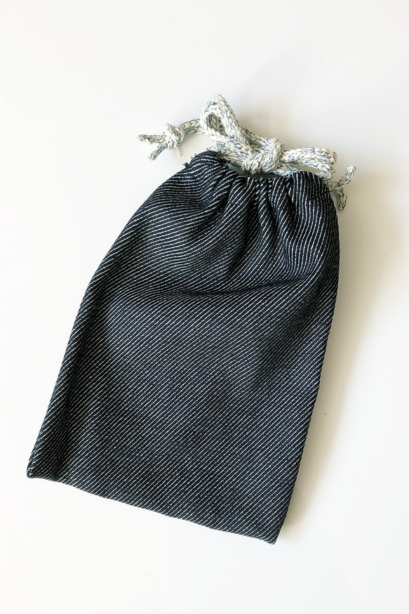 受注生産【送料無料】リサイクルヤーンで編んだネットバッグ＆デニム巾着 6枚目の画像
