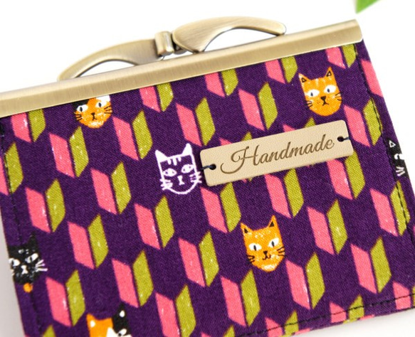 ちょこっと財布・矢絣に猫◆紫色・がま口 6枚目の画像