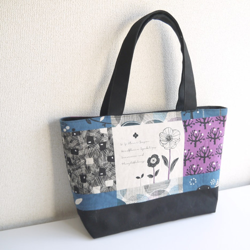 毎日のトート 大人のお稽古トート 北欧風ボタニカル柄と鳥・花のパッチ 
