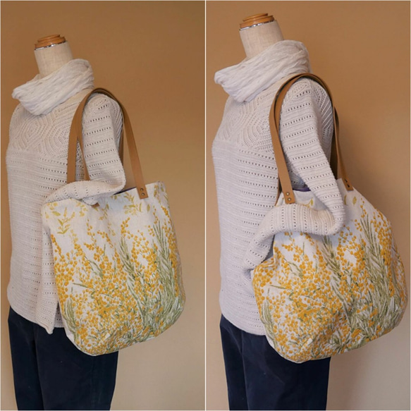 ミモザ柄の2WAYデザイントート　エコバッグにも！ 人気・おすすめ｜使いやすい・旅行におすすめ 品質保証 全国発送 日本国内発送・最短翌日お届け