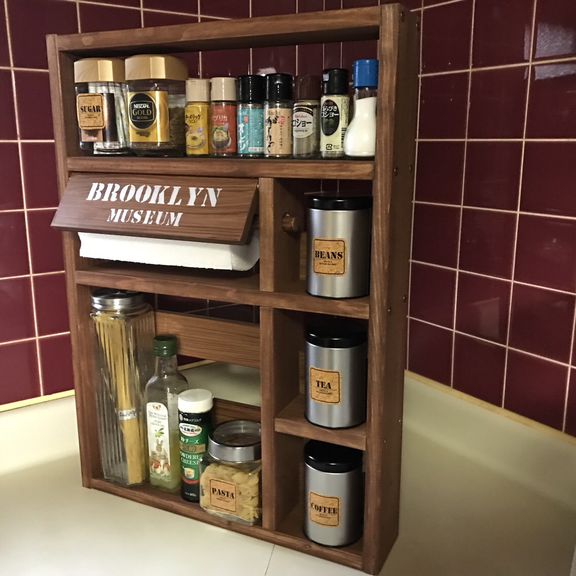 大きいサイズ　キッチンペーパー収納付きラック　スパイスラック　カップラック