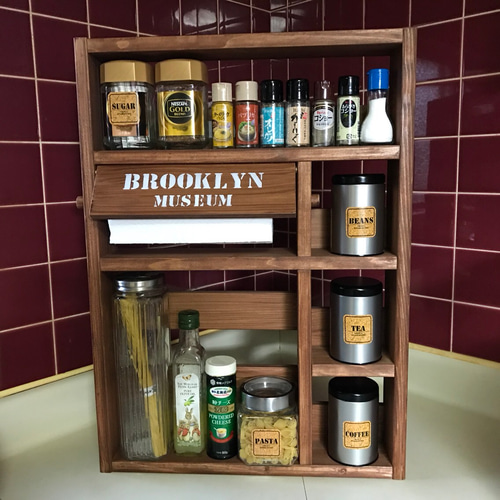 奥行9cm キッチンペーパーホルダー付スパイスラック(収納力バツグン