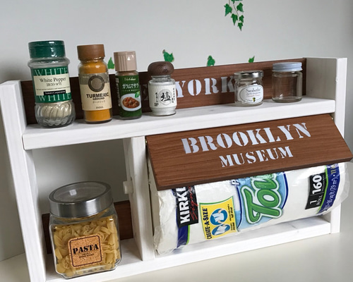 奥行9cm コストコキッチンペーパー対応2段スパイスラック(横型