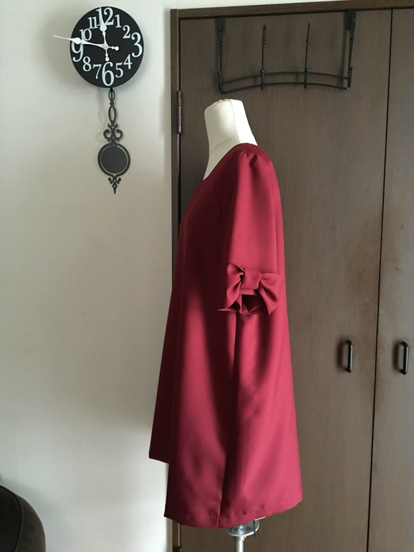 【期間限定SALE】リボン袖のチュニック（赤） 4枚目の画像