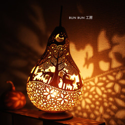 特別企画1802』ひょうたんランプ--LLサイズ 深夜の森と花の河 スタンド