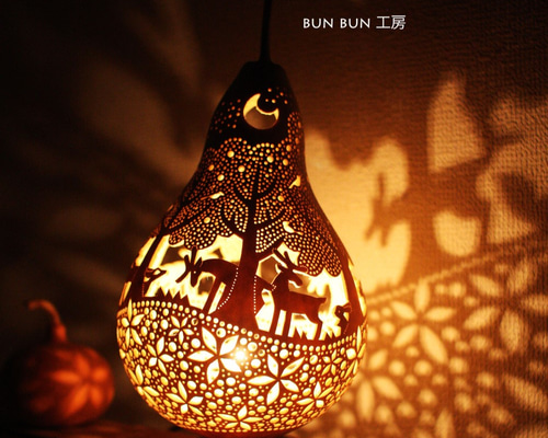 特別企画1802』ひょうたんランプ--LLサイズ 深夜の森と花の河 スタンド