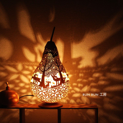 特別企画1802』ひょうたんランプ--LLサイズ 深夜の森と花の河 スタンド