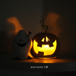 ひょうたんランプ--Halloweenカボチャお化けとチビお化け風～電池式キャンドルLED 2枚目の画像