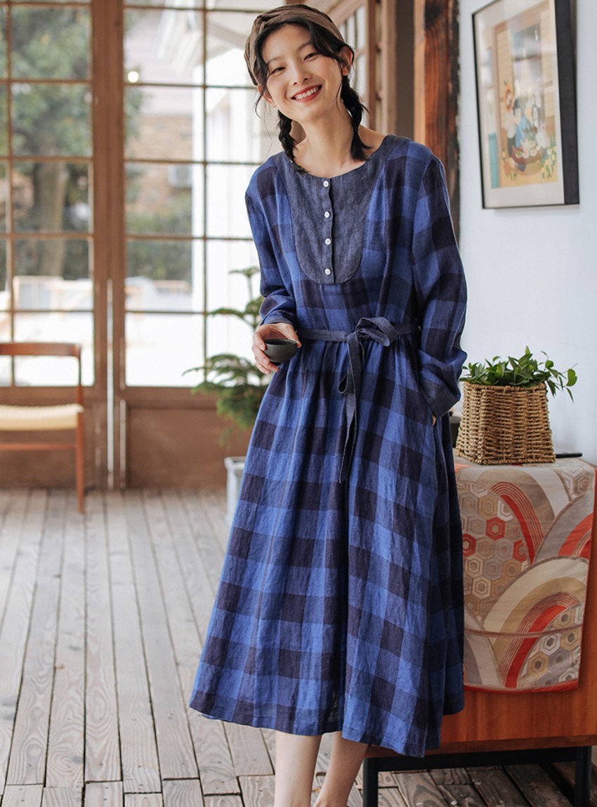近年モデル　美品　レリアン　チェック柄　ポリエステル　ロング　ワンピース　伸縮性 ln-eb-003-0.jpg