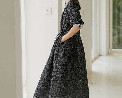 Belchic 長袖ワンピース ウエストリボン付き クラシカル classicalelf（クラシカルエルフ） ワンピース 一枚で上品なラク可愛い