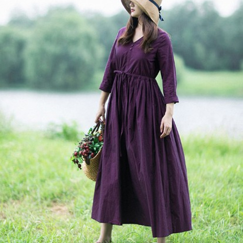 パープル シャツワンピース 長袖 ウエストリボン付き ウエスト紐リボンでメリハリシルエット紫シャツワンピース | silvia