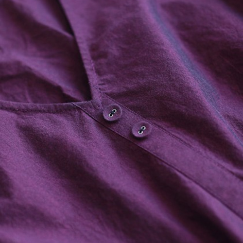 コットン/綿100%】Vネック長袖ロングワンピース ウエストリボン