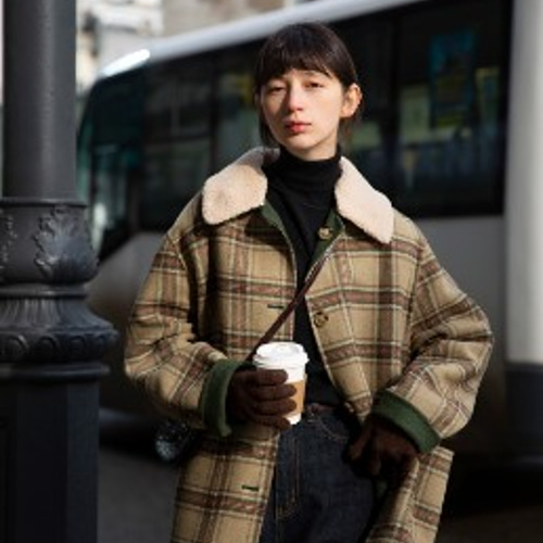 完売【ウール80％】リバーシブルジャケット 両面着られるハーフコート