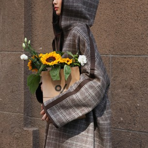 Y's チェック柄 フード付きロングコート ウール40%】フード付きロングコートOversize チェック柄 ドロップド