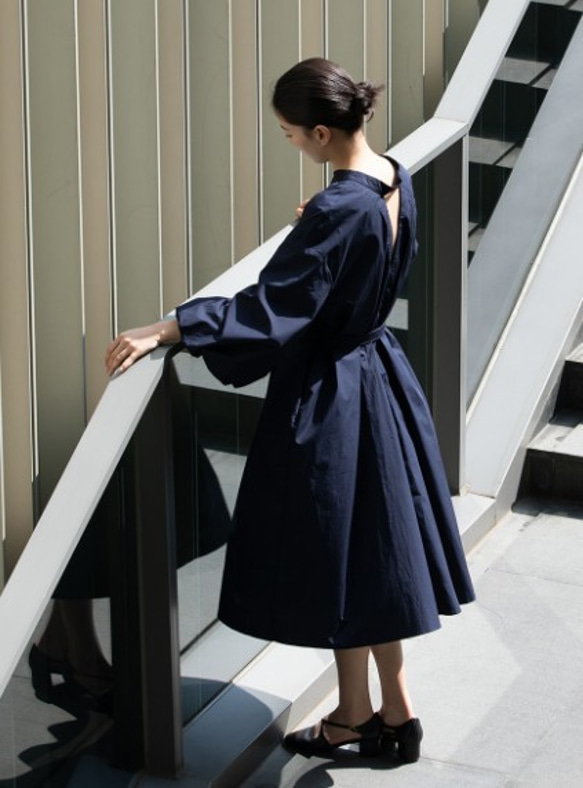 コットン/綿100%】前後逆にても◎パフスリーブロングワンピース  