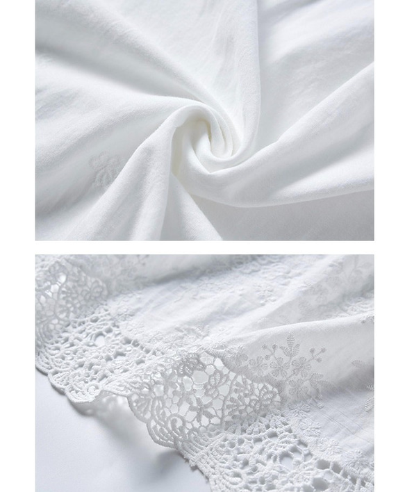 【コットン/綿100%】贅沢刺繍レース　ルームウェア　ゆったりめロングワンピース【春夏】ホワイト/白 7枚目の画像
