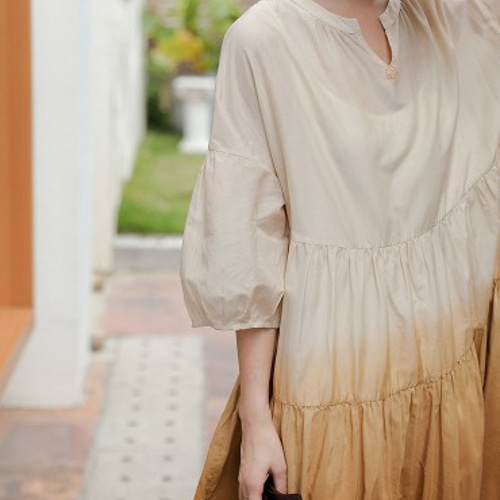 コットン/シルク】グラデーション ティアードロングワンピース【秋春夏