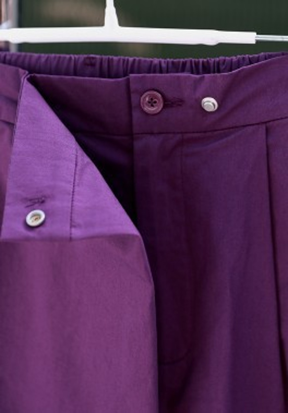 【コットン/綿100%】ペグトップパンツ　後ろウエストゴム【春夏】紫 3枚目の画像