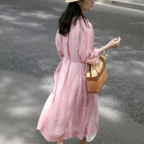 ラミー/麻/テンセル】2way軽やかシャツワンピース ビックシルエット