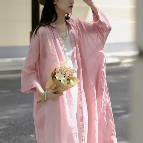 ラミー/麻/テンセル】2way軽やかシャツワンピース ビックシルエット