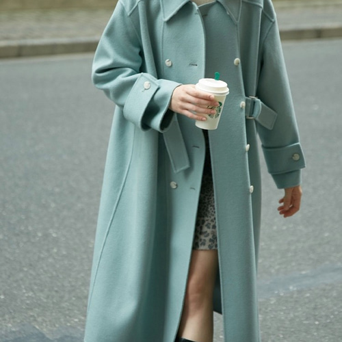 未使用タグ付き♡JAEGER ロングコート　ダブルボタンベルテッドコート　ウール 知的で大人雰囲気に ウールコート ロングコート ダブルボタンコート