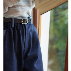 【ウール混コットン】ウエストゴム　ロングパンツ　ポケット付き【春秋冬】インディゴ/青 3枚目の画像