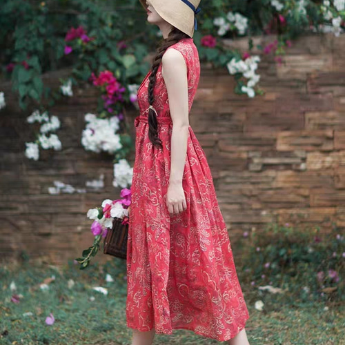 RALPHLAUREN ホワイトピンクレッド ノースリーブ花柄ワンピース XS Ralph Lauren - ラルフローレン 花柄ピンク ワンピースの通販 by