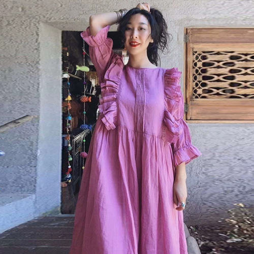 リネン100%】春夏秋【ワンマイルウェア・ルームウェア・ロング  