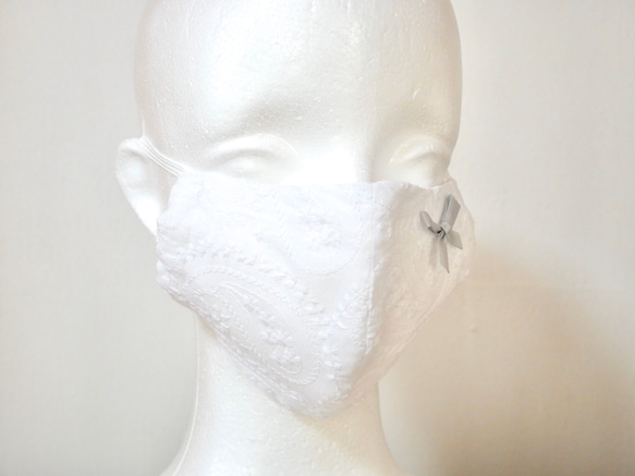 【送料無料】大人用マスク　シルバーリボン 3枚目の画像
