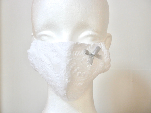 【送料無料】大人用マスク　シルバーリボン 4枚目の画像