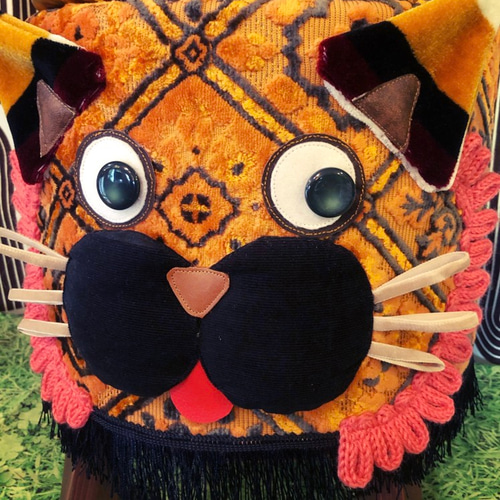 アニマルスツール 【ネコ/オレンジ系金華山織り】 椅子（チェアー