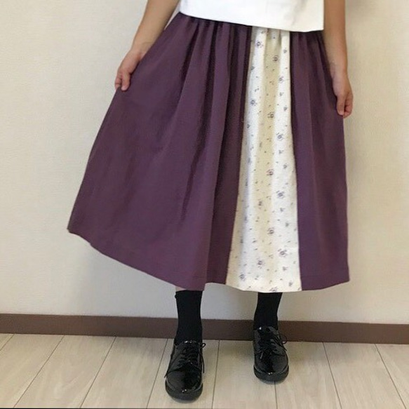 YUWAお花リネンとパープルパッチスカート 4枚目の画像