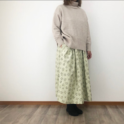 【数量限定】木の実 グリーンクリーム の かわいい コーデュロイ ナチュラル ギャザースカート 3枚目の画像
