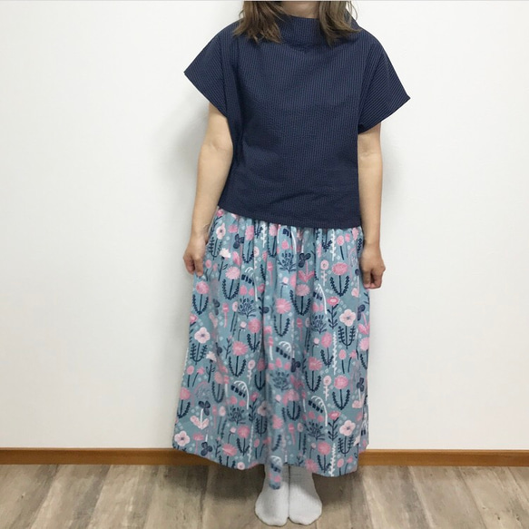 北欧風 HOKKO 爽やかブルー の かわいい ギャザースカート 3枚目の画像