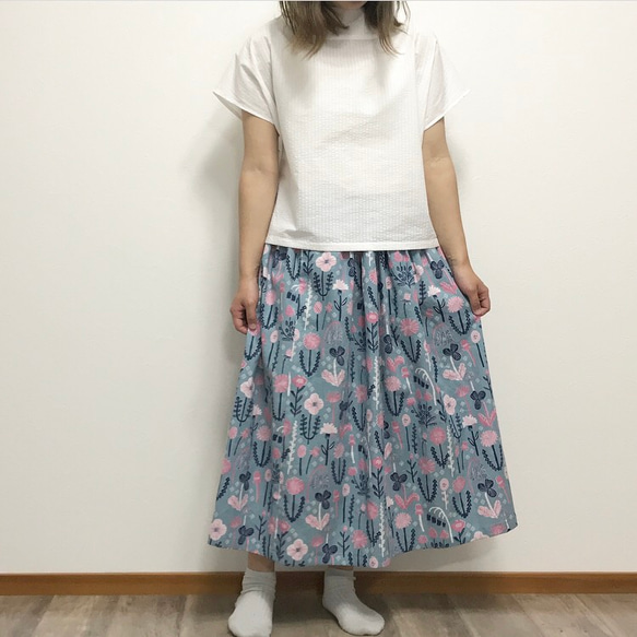 北欧風 HOKKO 爽やかブルー の かわいい ギャザースカート 4枚目の画像
