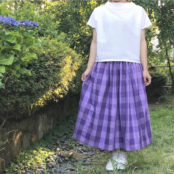 和 とっても綺麗な 上品 パープル ギャザースカート 3枚目の画像