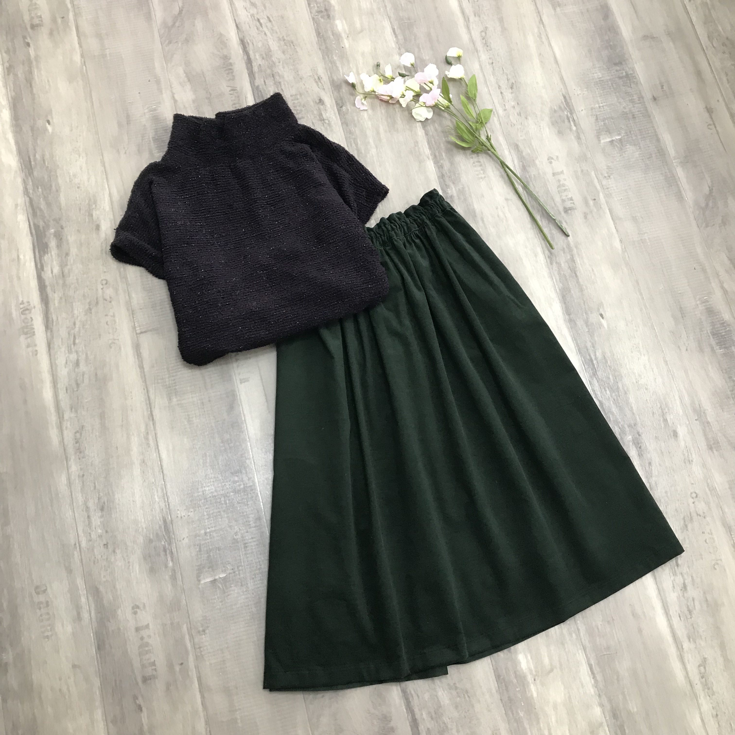 一番人気＊ダークグリーン コーデュロイ ギャザースカート