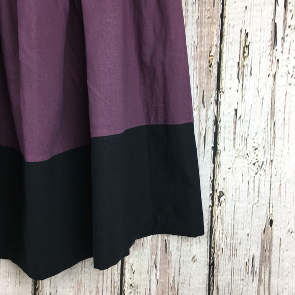 スモーキーパープル×黒 の 秋色 ギャザースカート 5枚目の画像