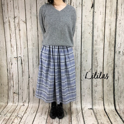 播州織り ブルーグレー の やわらか ギャザースカート 1枚目の画像