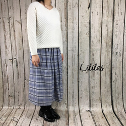 播州織り ブルーグレー の やわらか ギャザースカート 3枚目の画像