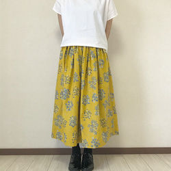 ラスト1枚＊紫陽花 マスタード の ギャザースカート 2枚目の画像