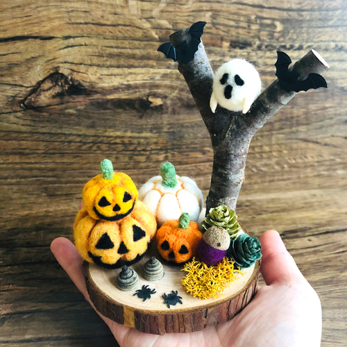羊毛フェルトでハロウィン] ハロウィンの置物☆羊毛フェルト☆かぼちゃ