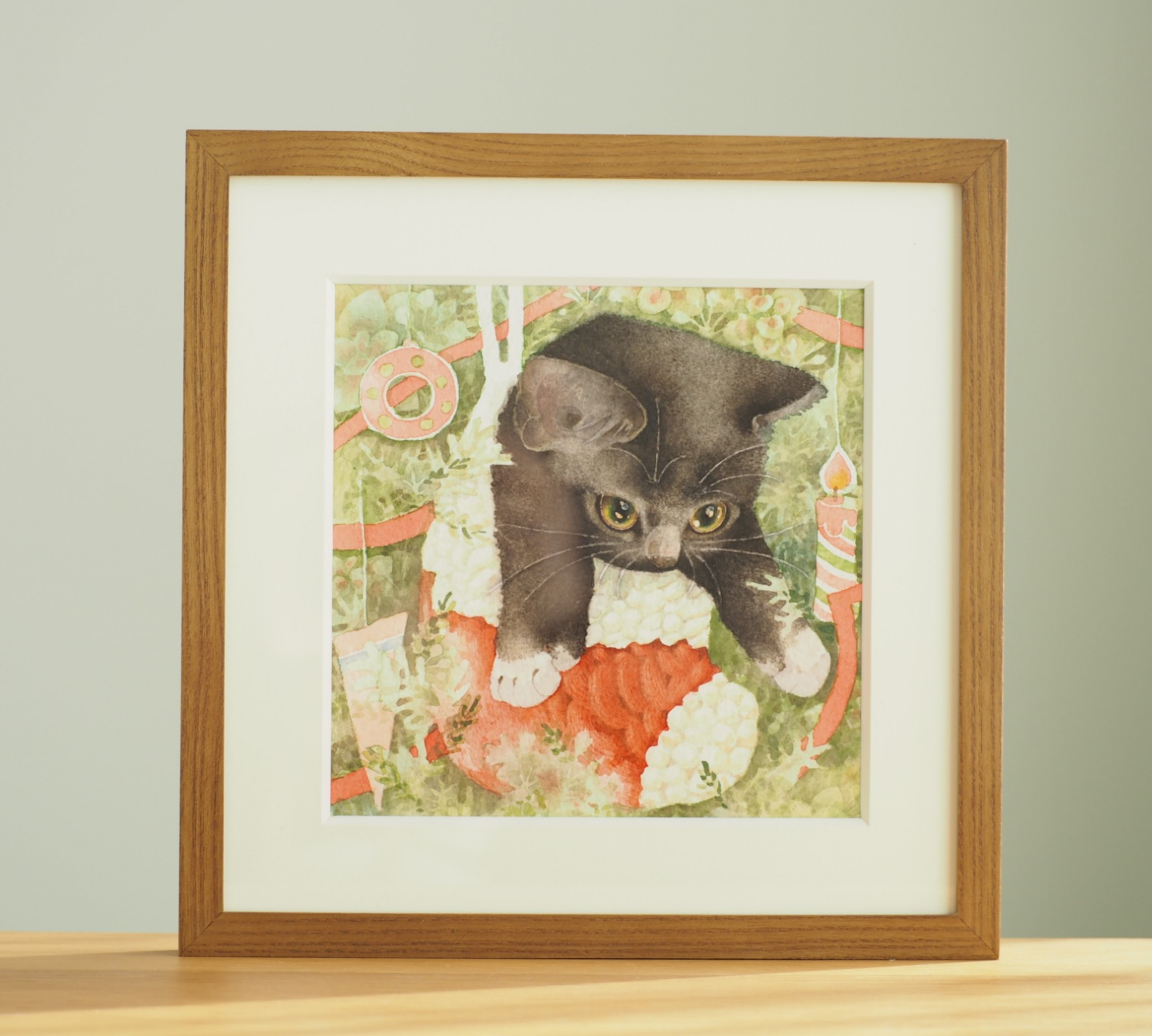 絵画。原画【かわいい猫たちはきれいなクリスマスツリーを飾った】 絵画。原画【かわいい猫たちはきれいなクリスマスツリーを飾った】