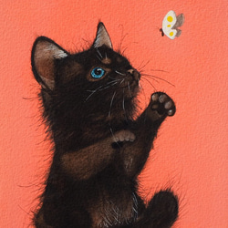 黒猫のココちゃんとモンシロチョウ（原画） 2枚目の画像